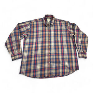 Cabelas Shirt Adult EXTRA LARGE Brown Red Blue Plaid Flannel Heavyweight Cotton
